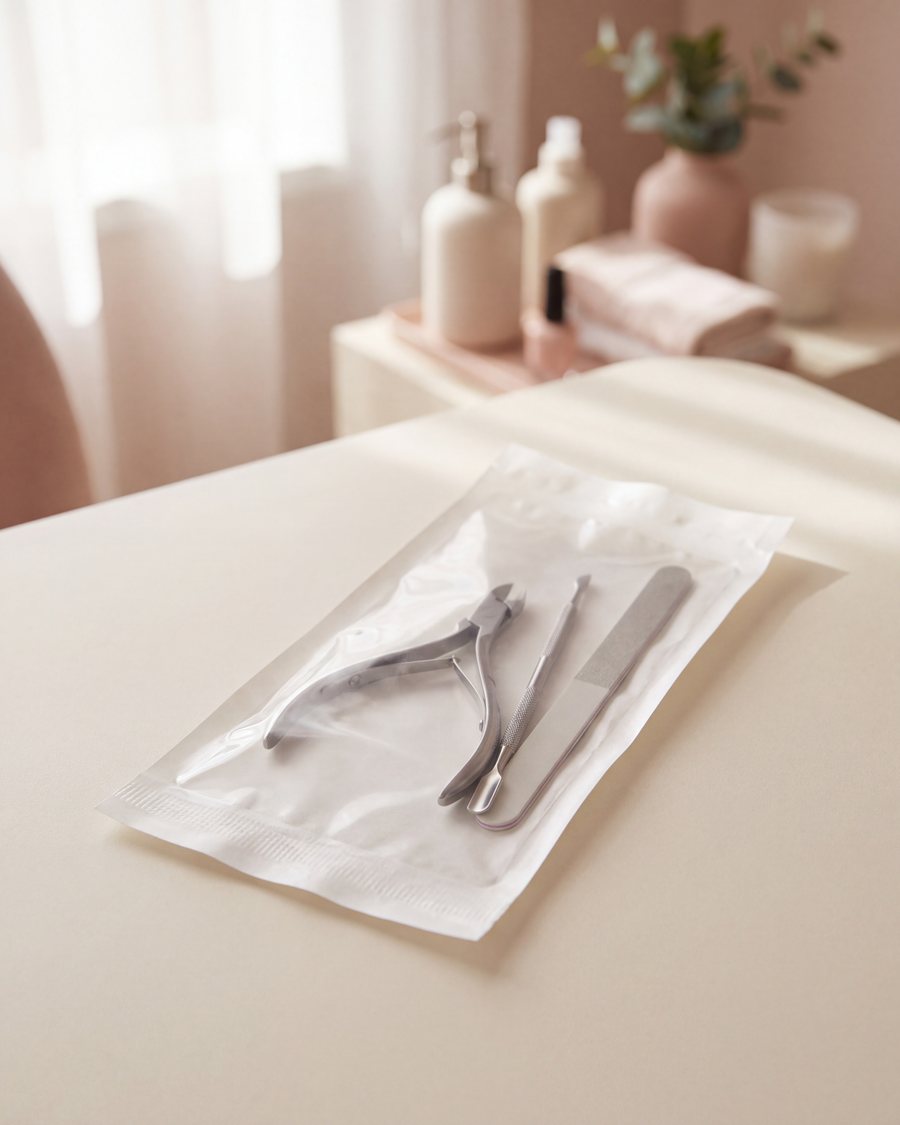 Sealed sterilization pouch with tools inside